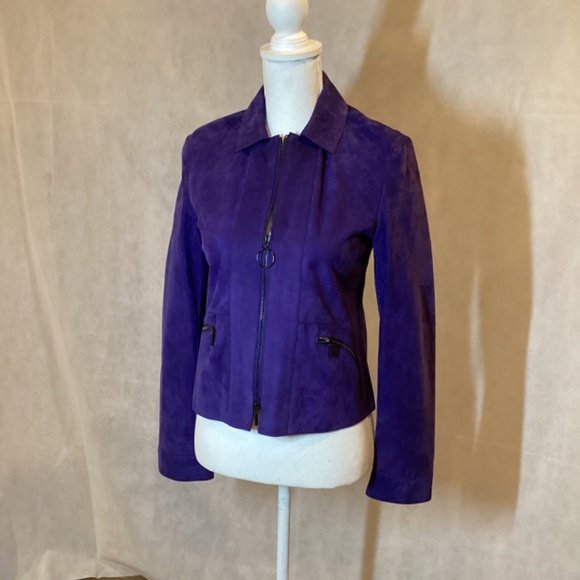 AKRIS SUEDE LEATHER JACKET NWT. BUTTER SOFT Stunning color! Electric blue/purple - Picture 6 of 12